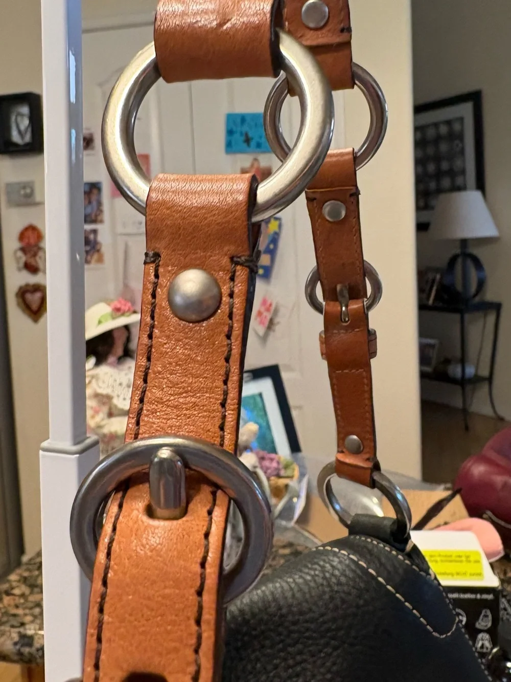 Coach Black Peddled Leather Shoulder Bag Silver White Stitch Detail